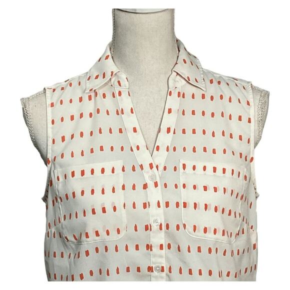 Talbots Nantucket Women's Cream & Orange Dotted Sleeveless Button-Down Blouse SM - Picture 10 of 13
